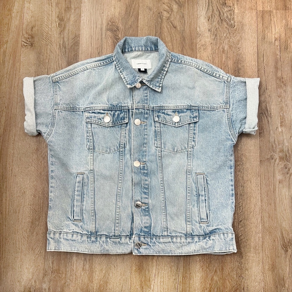 Current Elliott The Rolled Sleeve Trucker Denim Jacket Light Indigo Size 0 - Picture 3 of 13